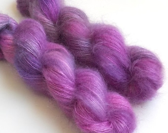 Hand Dyed Kid Mohair and Silk Lace Yarn, Silky Kid 455 yards, Purple Crocus