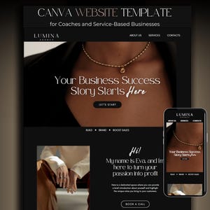 Coaching Website Luxury, Canva Website Template Black, Social Media Manager Landing Page, Aesthetic Web Site Course Creator VA, One Page