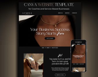 Luxury Coaching Website: Black Canva Template (One Page)