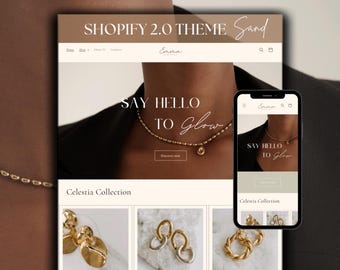 Jewelry Shopify Theme Template: Beige White Web Store Design