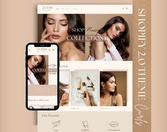 Beige Shopify Theme: Hair Extensions & Beauty Store with Canva Templates