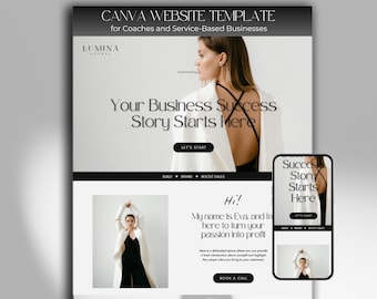 Canva Website Template for Social Media Manager, Landing Page Design for Coach, Coaching Website Black White, Aesthetic Minimal Site Courses