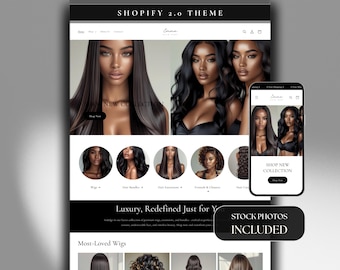 Hair Shopify Theme White, Shopify Website Template Luxury, Modern Shop Design Wigs Extensions Bundles, Hair Business Salon Stylist Website