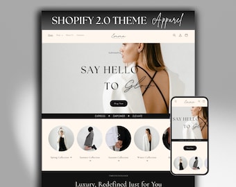 Shopify Theme Template Clothing, Clothing Website Template, Shopify Theme Boutique, Streetwear Apparel Fashion Website Design, Black White