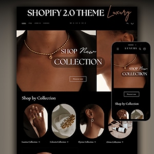 Tema Shopify Luxury, modello di sito Web Shopify nero per boutique, abbigliamento, gioielli, moda, progettazione di siti Web di e-commerce, negozio Shopify