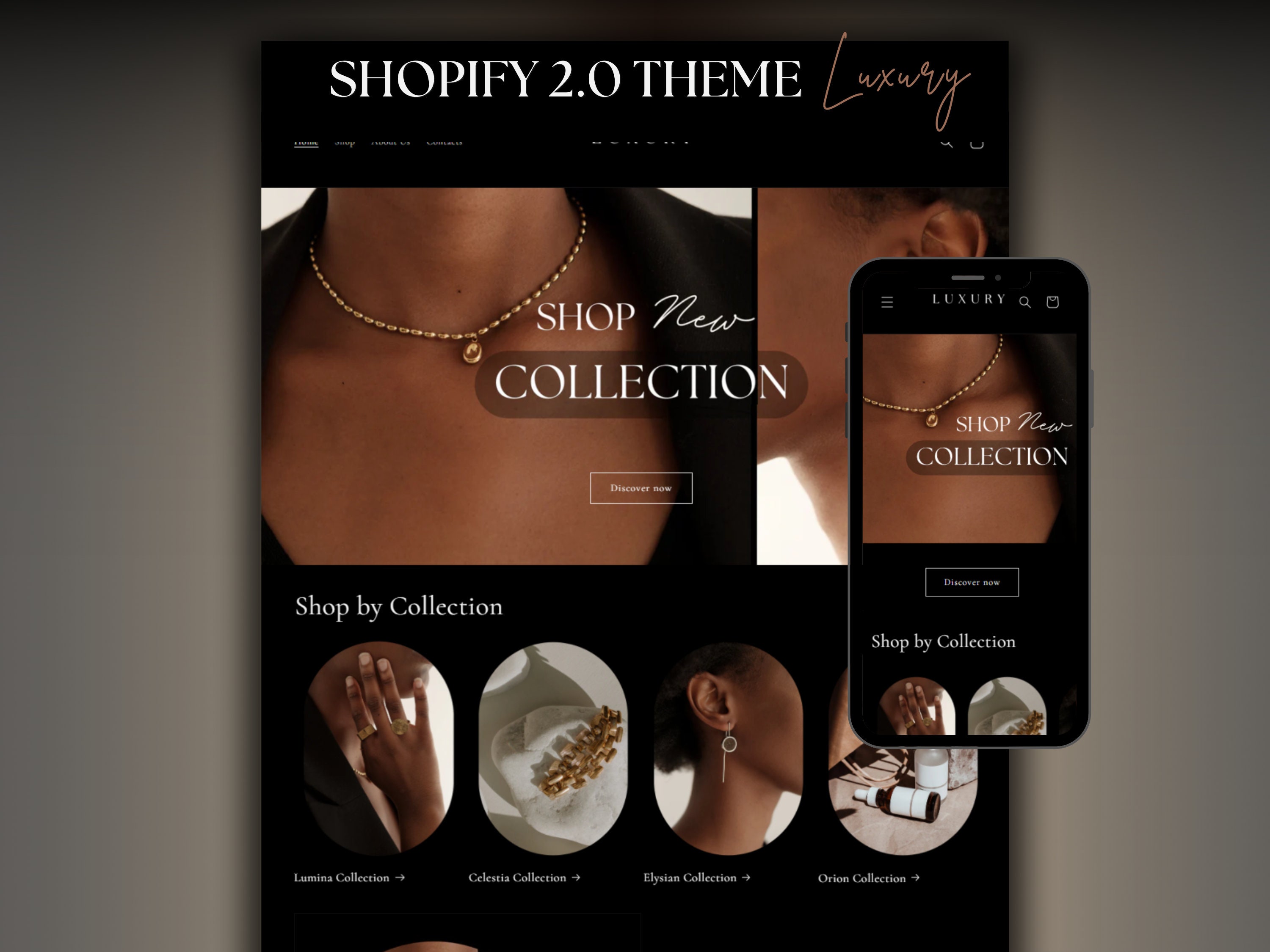 Shopify Theme Luxury, Black Shopify Website Template for Boutique, Clothing, Jewelry, Fashion, Ecommerce Website Design, Shopify Store
