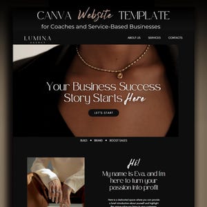 Canva Website Template Black, Coaching Website Luxury, Social Media Manager Landing Page, Aesthetic Web Site Course Creator VA, One Page
