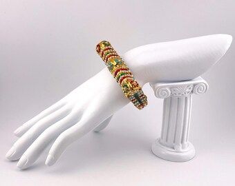 Golden Plated Ethnic Rajasthani Multi-color Openable Pearl Studded Bangle (size-2.4)
