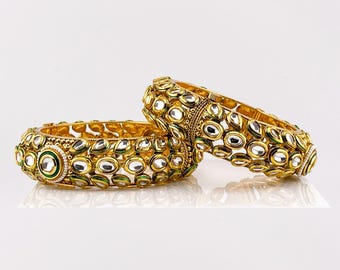 Openable Golden Pacheli Kada Kundan Bangle (Size 2.6)