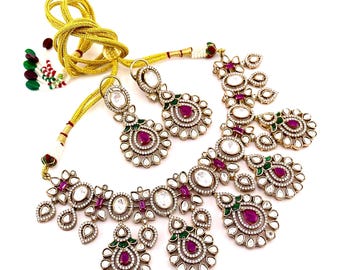 Moissanite Polki Kundan Choker Necklace: Antique Gold Finish
