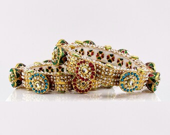 Multi-color Meenakari Pearls Pacheli Wedding Bangles (Size:2.6)