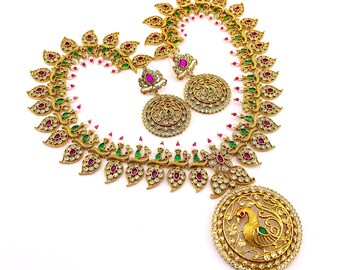 Golden Finish Sita Haar with Multi-color Stone and AD