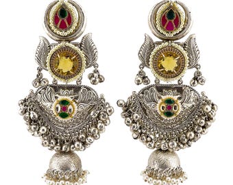 92.5 Silver Replica Finish Long Earrings