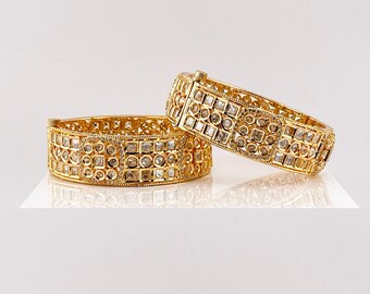 Golden Finish CZ Stone Openable Bangles (Size 2.6)