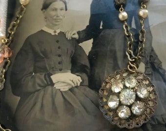 Original necklace with rhinestone and second image on opposite side