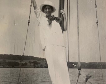 original antique photo of woman sailing