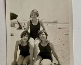 antique original photo girls on the beach