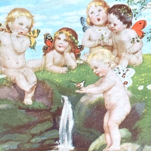 Superbe carte postale française avec des bébés papillons angéliques.