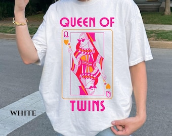 Queen of Twins Comfort Color T-Shirt Funny Twin Mom Gift Twins Pregnancy Announcement Tee Twins Mom Shirt Mother's Day Gift Twin Mother Tee