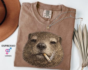 Vintage Groundhog Day Comfort Colors® T-Shirt, Marmot Sweater Woodcore Tee, Groundhog Lover Gift, Funny Smoking Groundhog