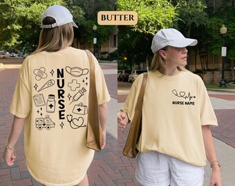 Custom Nurse Comfort Color Shirt Trendy Registered Nurse Nursing T-Shirt for Nurse Gift for Registered Nurse RN Graduation Gift Cute Nurse
