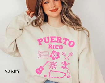 Puerto Rico Sweatshirt Pink Boricua Puerto Rico Flag Coqui Frog Tropical Island Palm Tree Ocean Latin Salsa Music Virgin Island Sweater