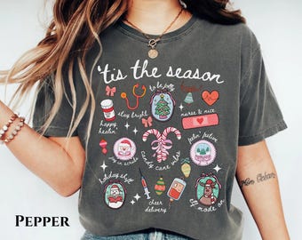 Gen Z Christmas Nurse Comfort Color Shirt Registered Nurse Holiday Shirt Hospital Worker Shirt Retro Xmas Doctor Tee Santa Nurse Crew Shirts
