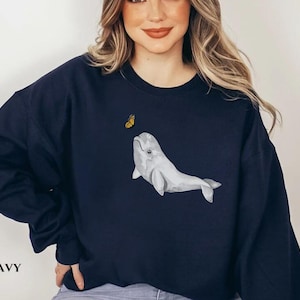 Beluga Whale Sweater Marine Biology Sweater White Beluga Sweater Sea World Sweater Ocean Pacific Sweater Sealife Sweater Beach Sweater