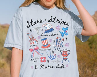 4th of July Nurse Comfort Colors Shirt Patriotic Nurse Shirt RN USA Tee Registered Nurse Medical America Flag Nurse Gift