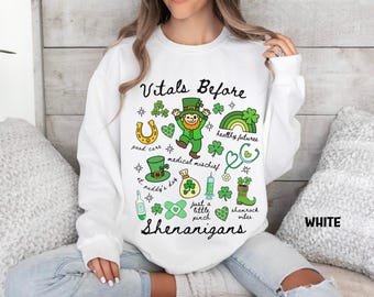 St Patrick’s Day Nurse Doctor Comfort Color Shirt Vitals Before Shenanigans St. Paddy's Medical Field Healthcare Sweatshirt