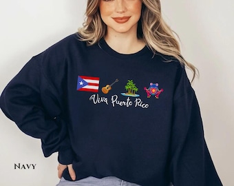 Puerto Rico Sweatshirt Boricua Puerto Rico Flag Coqui Frog Tropical Island Palm Tree Ocean Latin Salsa Music Virgin Island Sweater