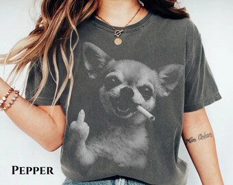 Smoking Chihuahua Shirt, Unhinged Vintage 90s Funny Dog Tee, Zero Fucks Given Shirt, Comfort Colors Gag Gift Shirt Sarcastic Cursed Tshirt