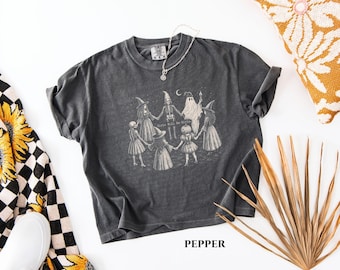 Vintage Halloween Boxy Crop Tee, Girls Will Be Girls Shirt, Witchy Halloween Crop Top, Spooky Season Shirt