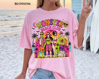 Summer Halloween Comfort Color Shirt, Monster Beach Club Tee, Funny Beach Halloween Shirt, Tropical Halloween Shirt, Boxy Cropped Summer Tee
