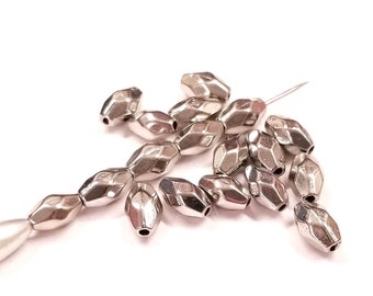 50 Silver Spacer Beads, Faceted Oval Spacers 6x5mm MB9111