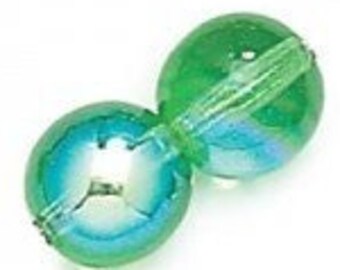 50 - 6mm Emerald Green AB Round Czech Glass Bead 5012AB GB22-058