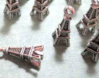 12 Eiffel Tower Charms Antique Silver stand alone 3D C1242