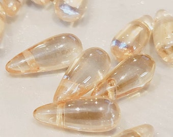 20 -  5x12mm Crystal Champagne Yellow Czech Glass Side Top Drilled Teardrop Beads,   /14413 TD22-033