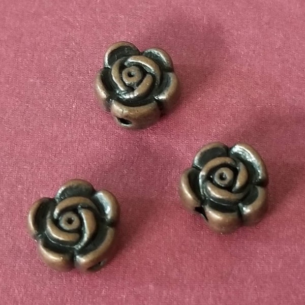 15 Rose Beads Antique Copper Double Sided 7X5mm MB9102