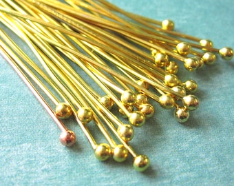 100pcs Gold Plated Brass Ball Head Head Pins 50mm 2 inch 23ga. HP9002