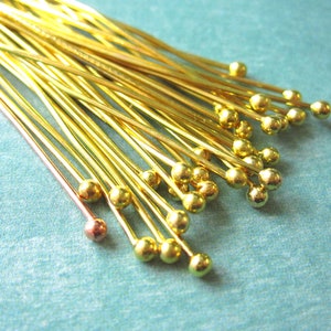 100pcs Gold Plated Brass Ball Head Head Pins 50mm 2 inch 23ga. HP9002 image 2