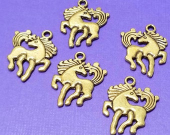 6 Gold Unicorn Charms, Mustang Charms, 25x18mm C9169