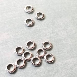 20 Silver Spacer Beads w/ 5mm Hole 9x3mm, Antique Silver Rondelle MB9044