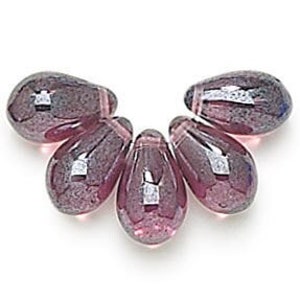 20 - 5x12mm Dark Amethyst Purple Shimmer, Mirror Finish  Czech Glass eardrop Beads, Glass Tear Drops /2006144 TD22-035