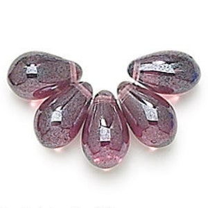 25 pcs  pcs 5x12mm Dark Amethyst Shimmer Czech Glass Top Drilled Teardrop Beads, Side Drilled Glass Tear Drops /2006144 TD1056