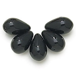 25 pcs  Jet Black 5x12mm Czech Glass Teardrop Beads /J TD1090