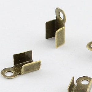 100 pcs Antique Brass Fold Over Cord Ends, Crimp ends, Leather End cap, Ribbon Crimp End, Metal Connector, 3x6mm approx 3 grams FN9056