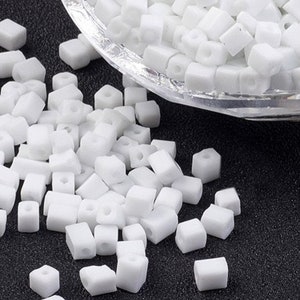 300 White 4mm Glass Cube Beads SB0155