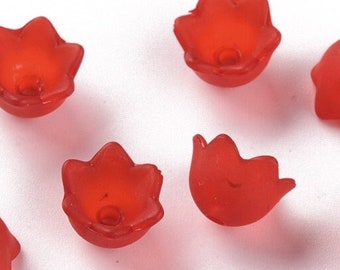100pcs Lily of the Valley Acrylic Bead Caps Frosted Red 10x6mm BC22-009