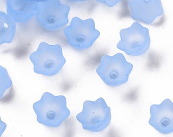 100 pcs Lily of the Valley Acrylic Bead Caps Frosted Blue 10x6mm BC22-007